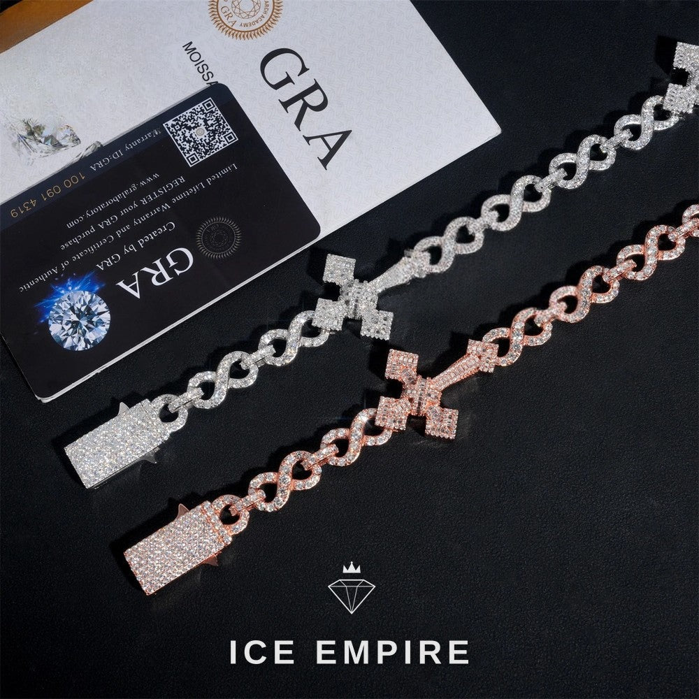 Iced Out Baguette Rose Gold Plated Moissanite Cuban Chain