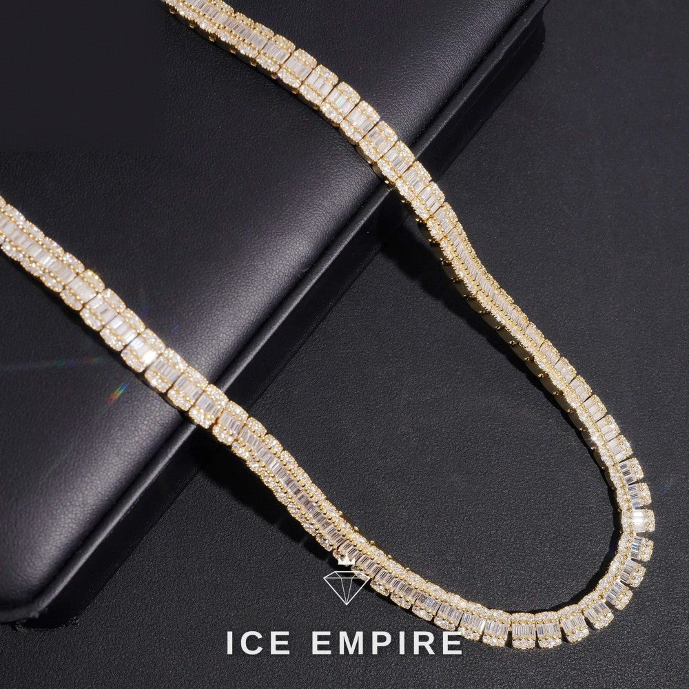 Iced Out Baguette Rose Gold Plated Moissanite Cuban Chain