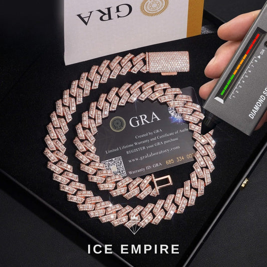 Iced Out Baguette Rose Gold Plated Moissanite Cuban Chain