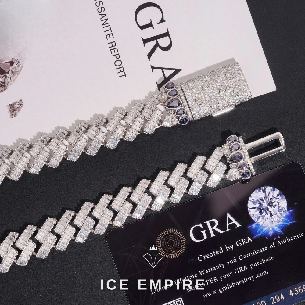 Iced Out Baguette Rose Gold Plated Moissanite Cuban Chain