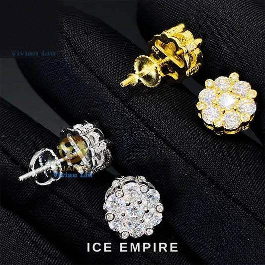 Iced Out 925 Silver Moissanite Stud Earrings