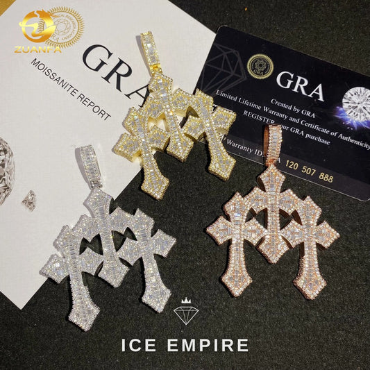 Iced Out Baguette Rose Gold Plated Moissanite Pendant