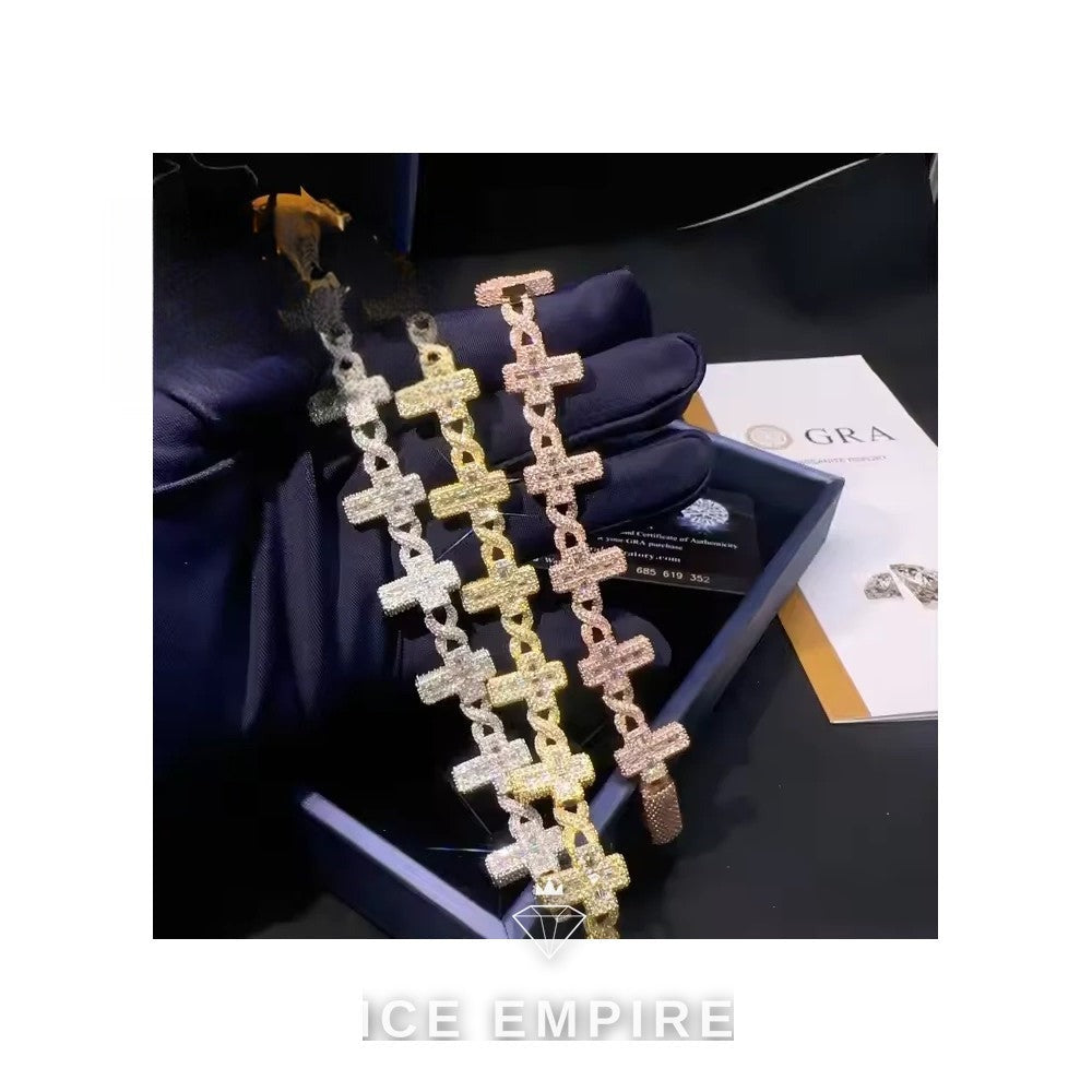 Iced Out Baguette Gold Plated Moissanite Cuban Chain