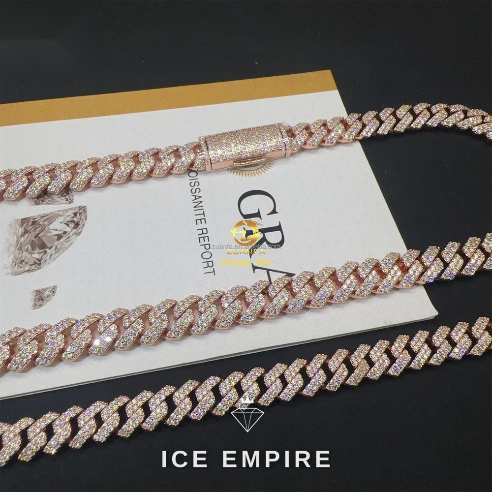 Iced Out Rose Gold Plated Moissanite Cuban Chain