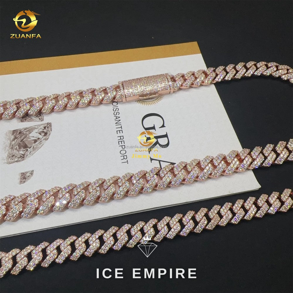 Iced Out Rose Gold Plated Moissanite Cuban Chain