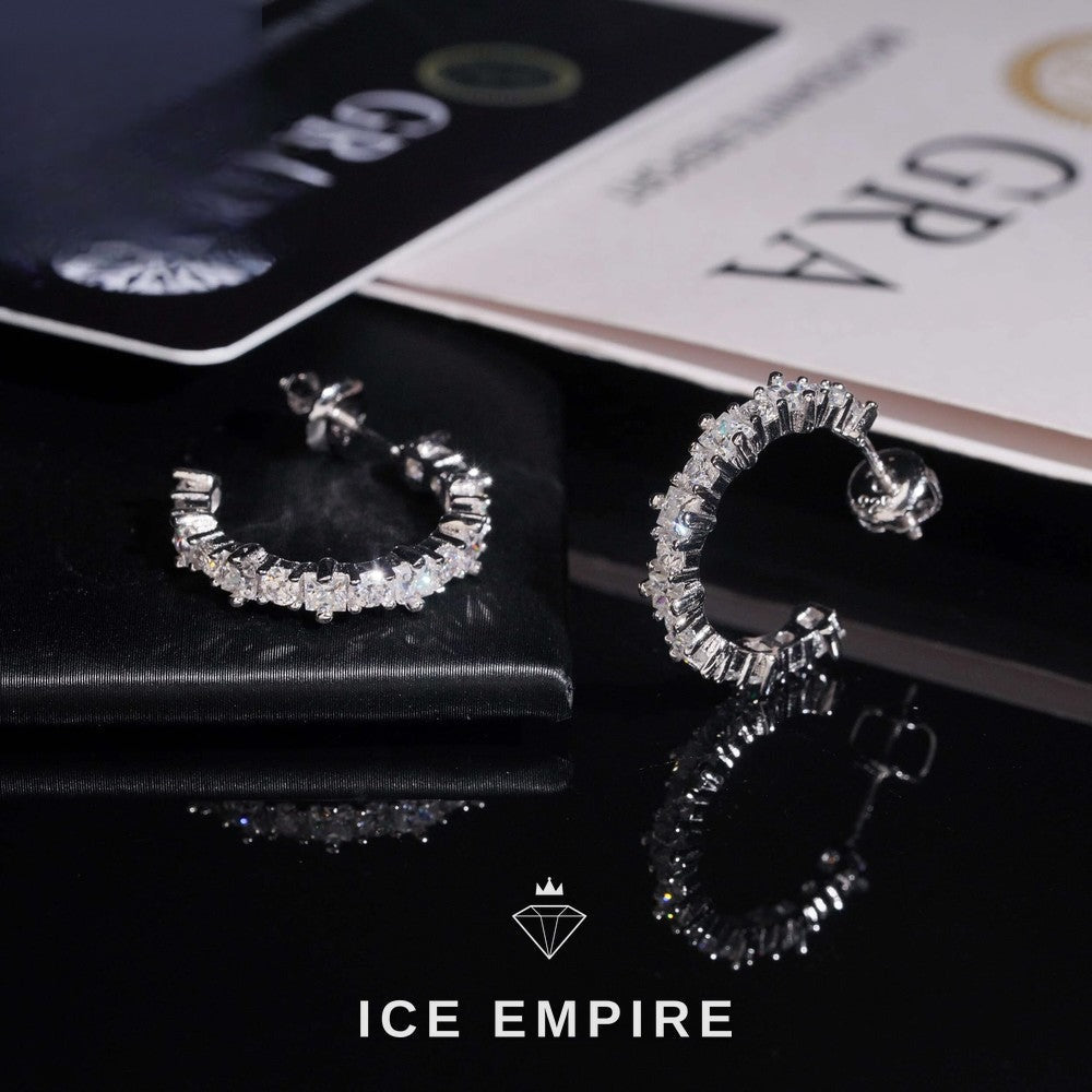 Iced Out 925 Silver Moissanite Hoop Earrings