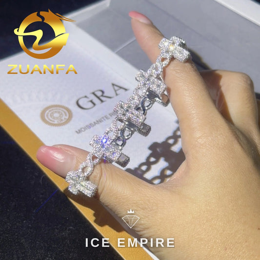 Iced Out Baguette 925 Silver Moissanite Cuban Chain