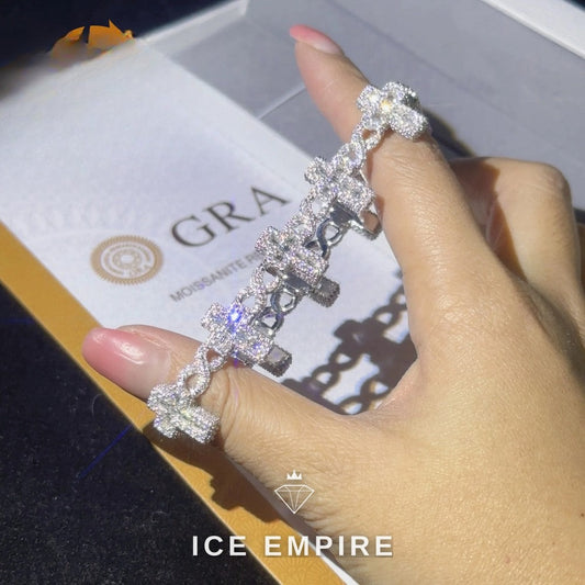 Iced Out Baguette 925 Silver Moissanite Cuban Chain