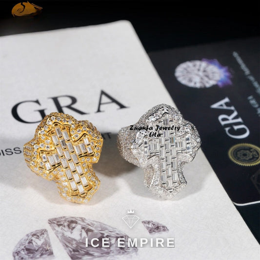 Iced Out Cross 925 Silver Moissanite Ring