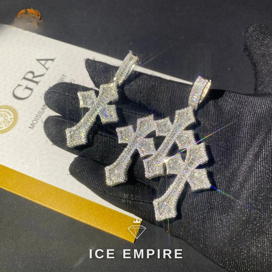Iced Out Baguette 925 Silver Pendant
