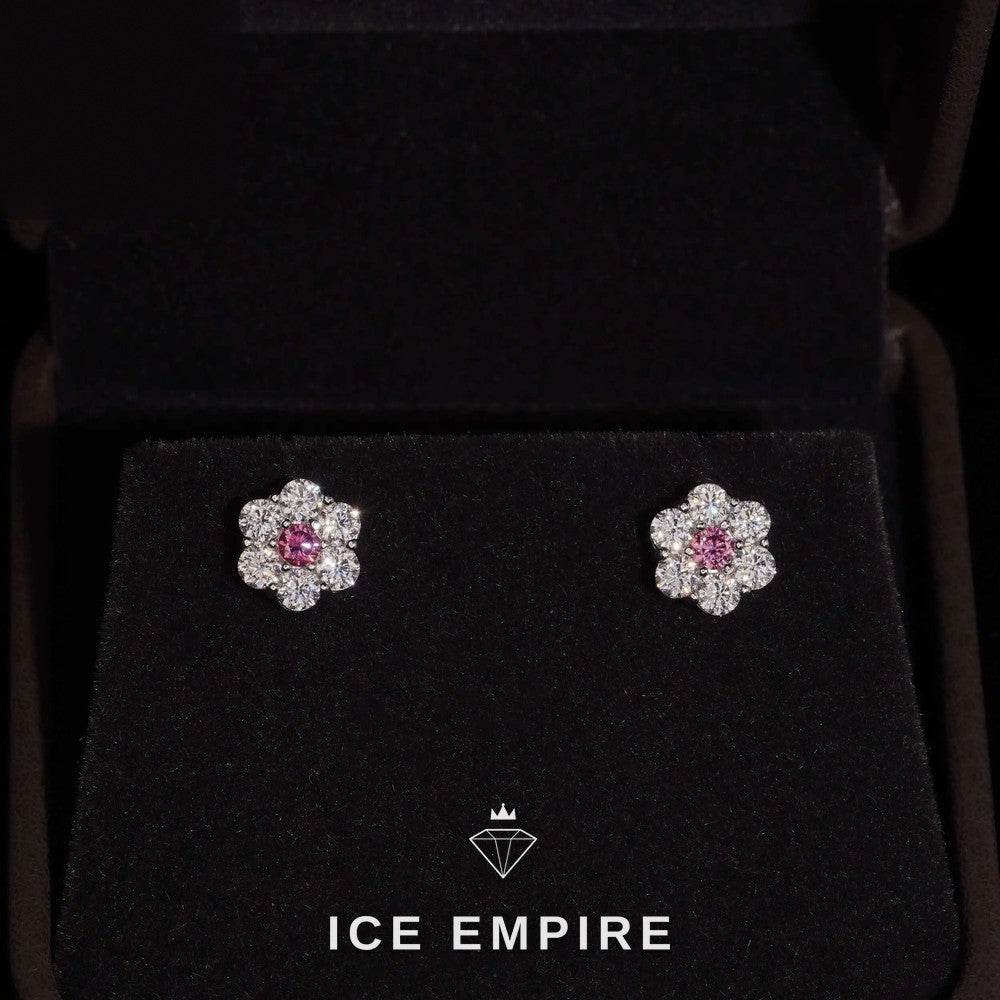 Iced Out Cluster Gold Plated Moissanite Stud Earrings