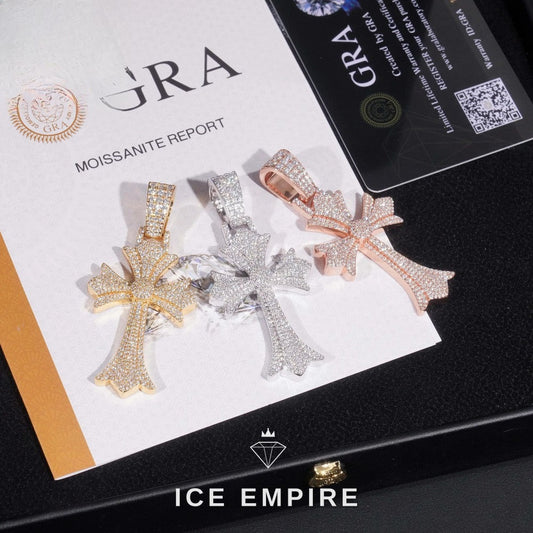 Iced Out Cross Rose Gold Plated Moissanite Pendant