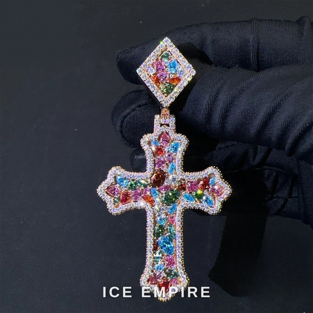 Iced Out Cross 925 Silver Pendant