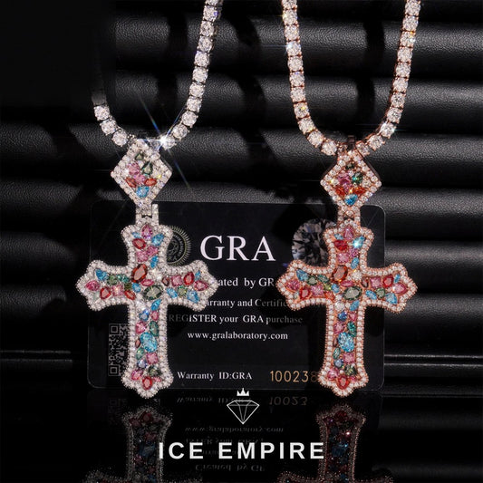 Iced Out Cross Rose Gold Plated Moissanite Pendant