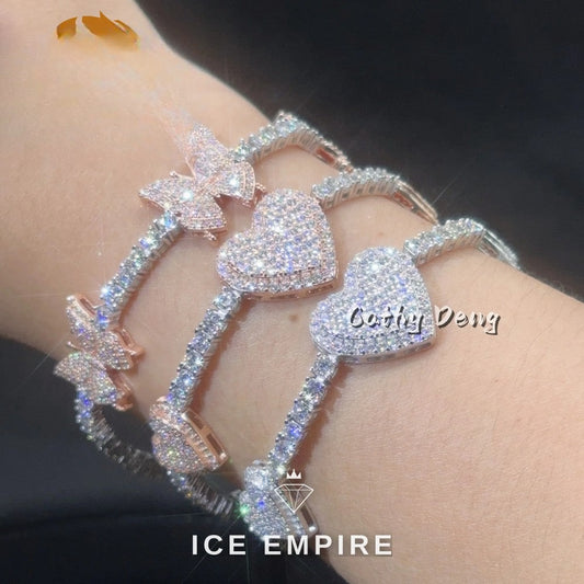 Iced Out Heart Rose Gold Plated Moissanite Cuban Chain