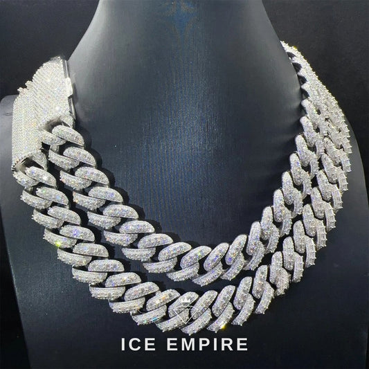 Iced Out Baguette 925 Silver Moissanite Cuban Chain
