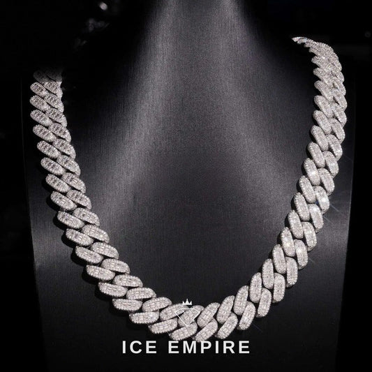 Iced Out Baguette 925 Silver Moissanite Cuban Chain