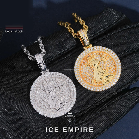 Iced Out 14K Gold Moissanite Pendant