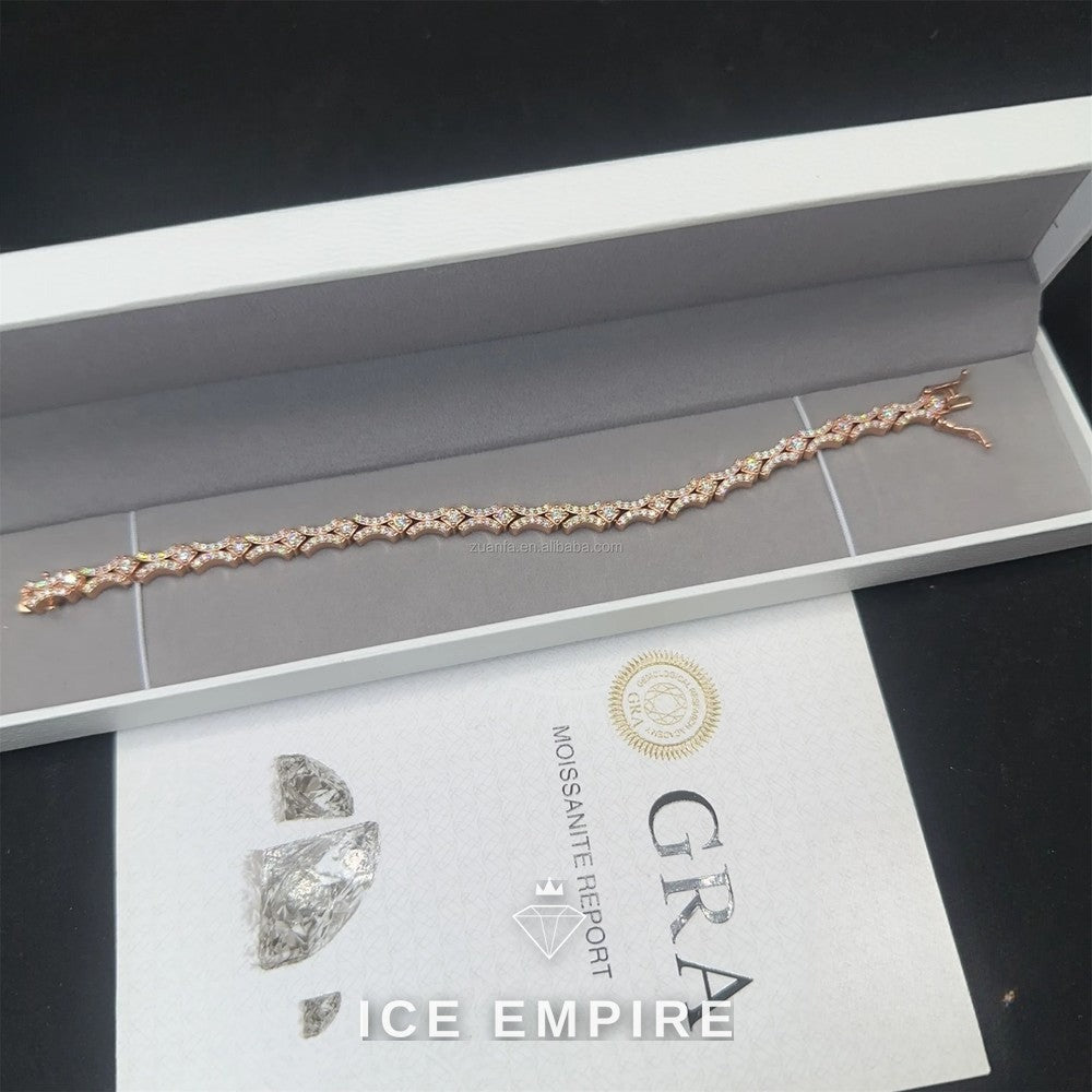 Iced Out Cluster Rose Gold Moissanite Tennis Chain