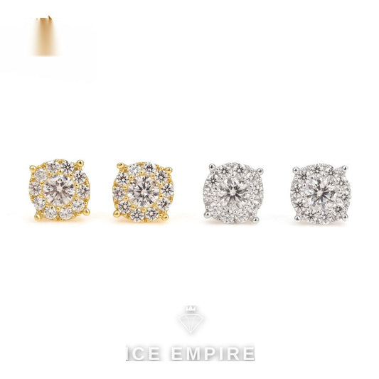 Iced Out Cluster Gold Plated Moissanite Stud Earrings
