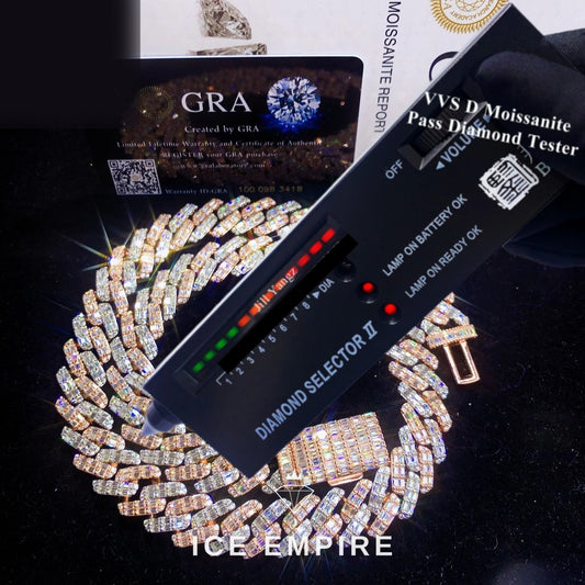 Iced Out Baguette Rose Gold Plated Moissanite Cuban Chain