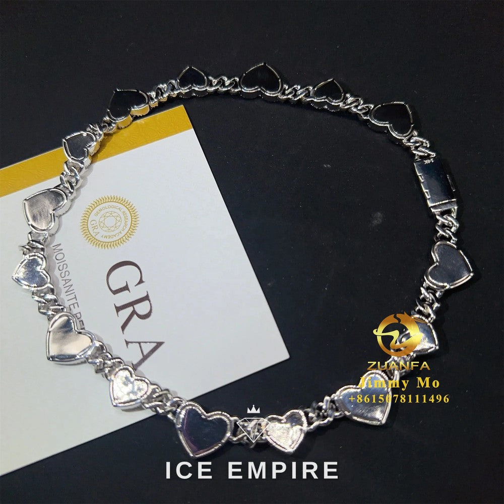 Iced Out Heart Rose Gold Plated Moissanite Cuban Chain