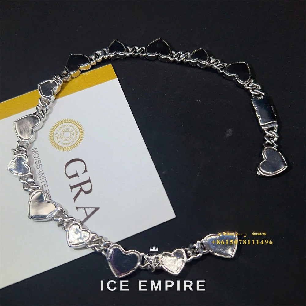 Iced Out Heart Rose Gold Plated Moissanite Cuban Chain