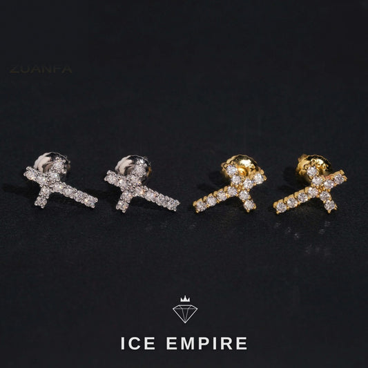 Iced Out Cross 925 Silver Moissanite Earrings