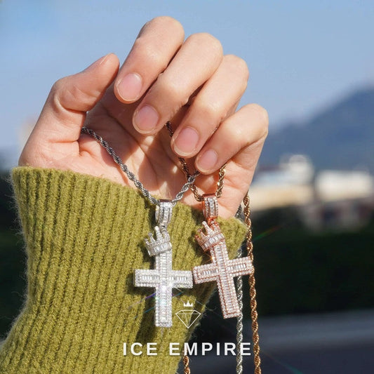 Iced Out Cross Rose Gold Plated Moissanite Pendant