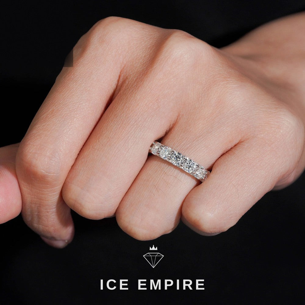 Iced Out 925 Silver Lab Grown Diamond Wedding Band