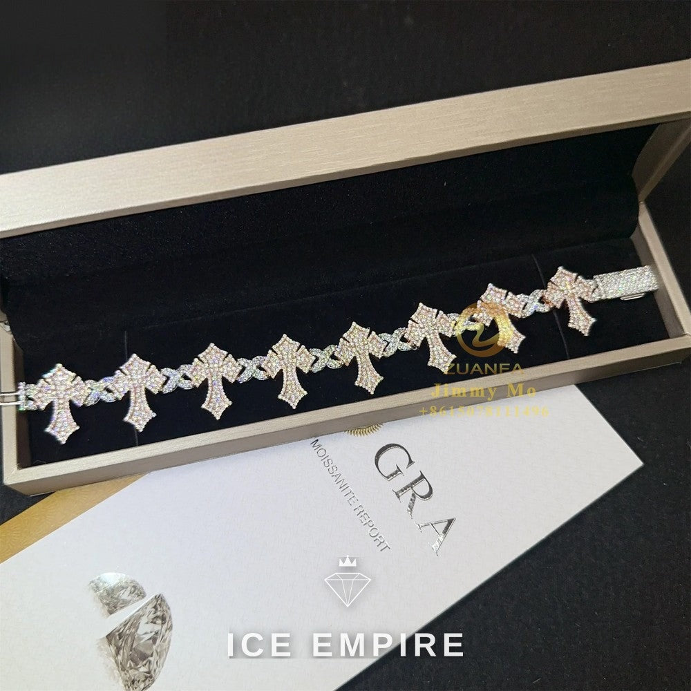 Iced Out Cross 925 Silver Moissanite Cuban Chain
