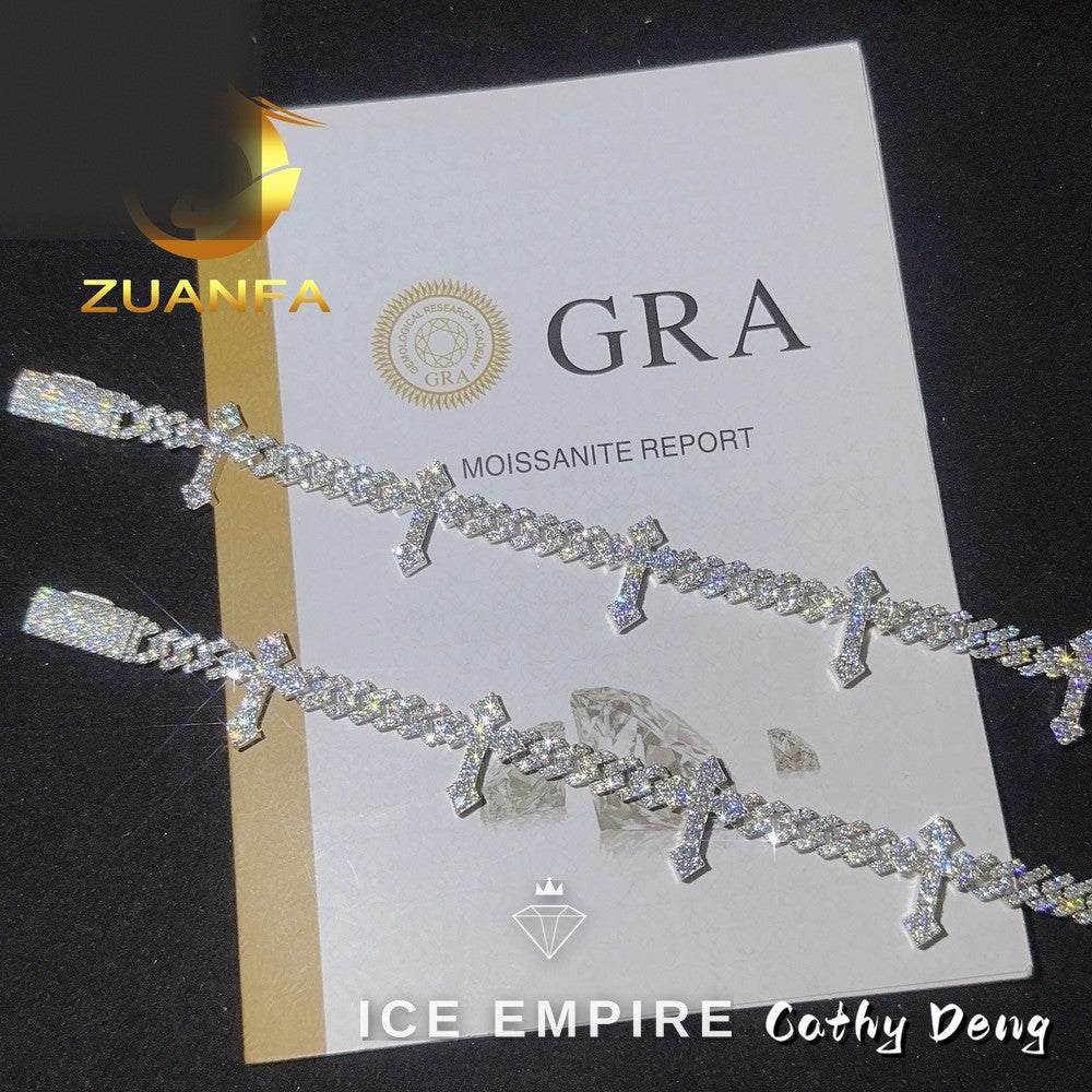 Iced Out Cross 925 Silver Moissanite Cuban Chain