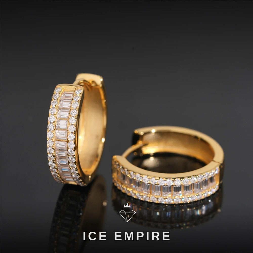 Iced Out Baguette Rose Gold Plated Moissanite Hoop Earrings