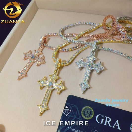 Iced Out Cross Gold Plated Moissanite Pendant