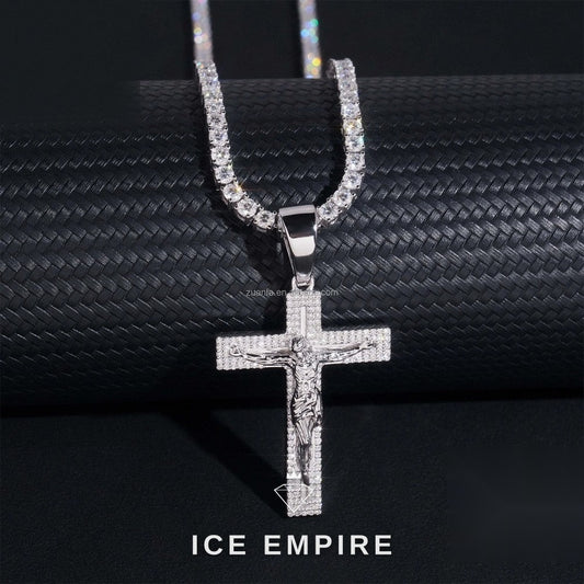 Iced Out Cross 925 Silver Pendant