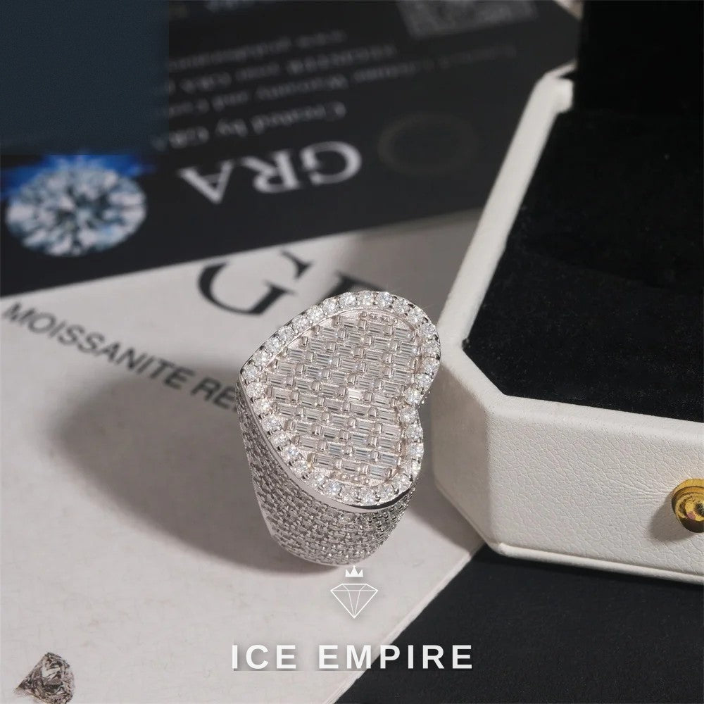 Iced Out Heart 925 Silver Moissanite Ring