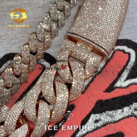 Iced Out Rose Gold Moissanite Cuban Chain