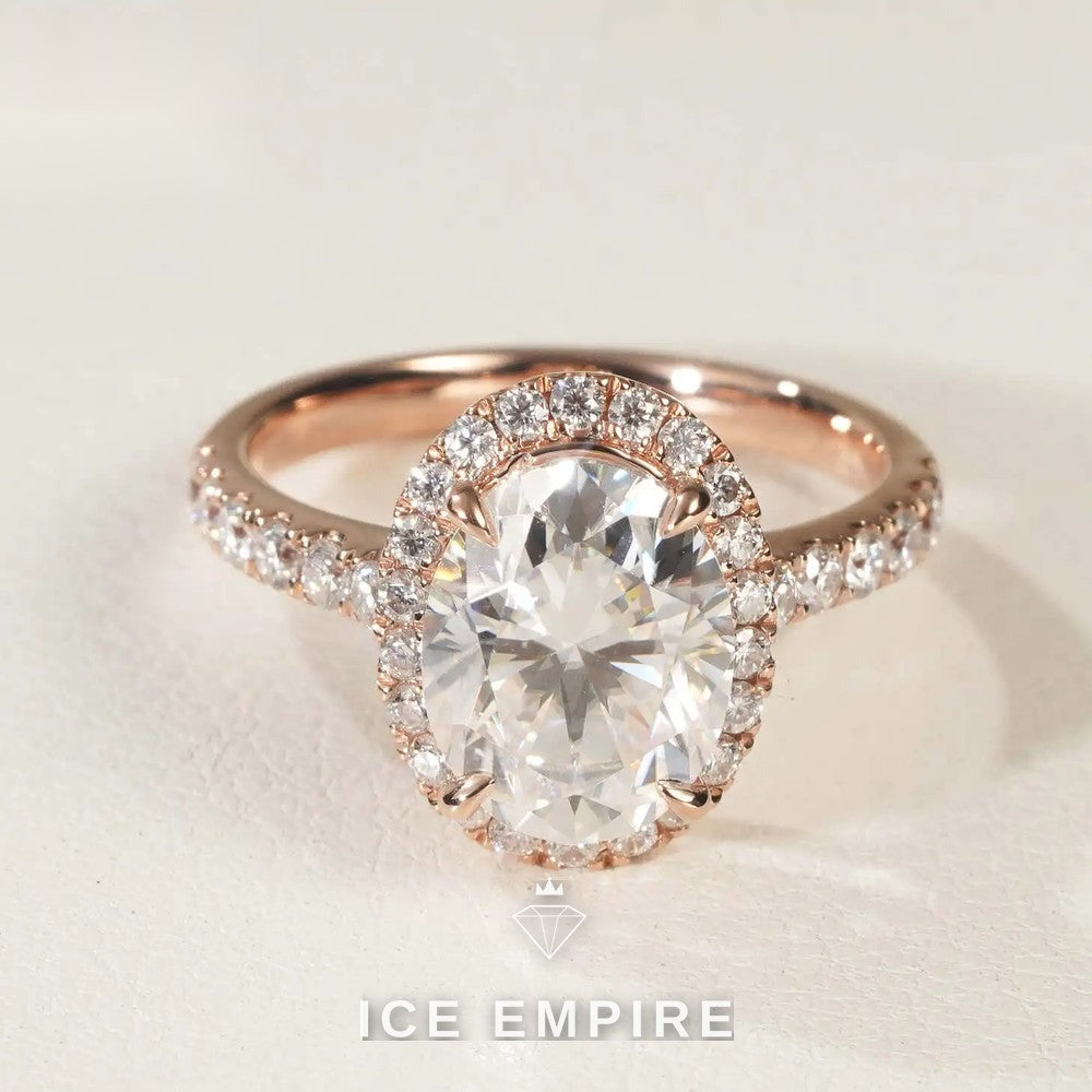 Iced Out Rose Gold Moissanite Engagement Ring