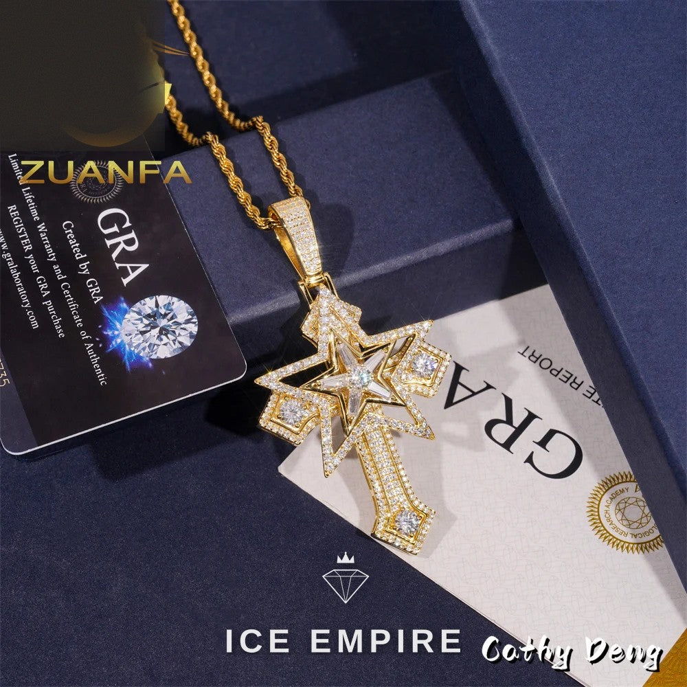 Iced Out Cross Rose Gold Plated Moissanite Pendant