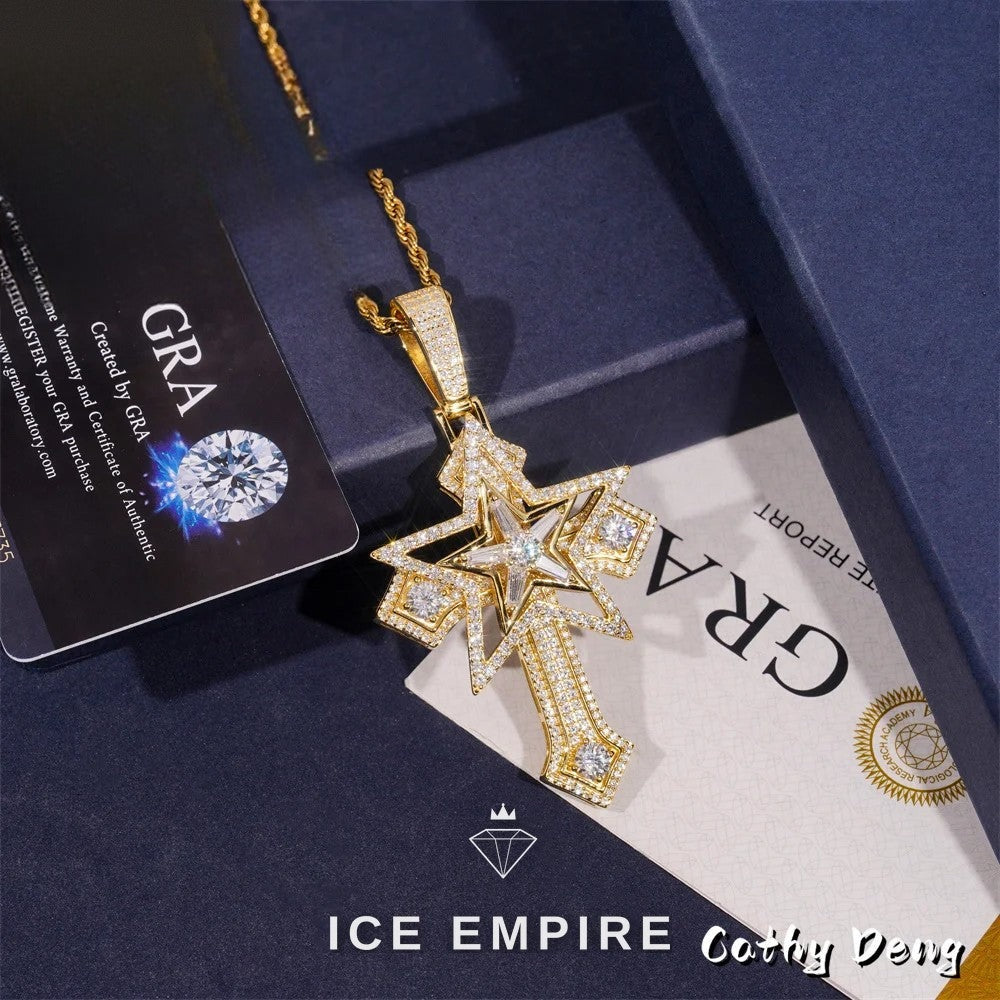 Iced Out Cross Rose Gold Plated Moissanite Pendant