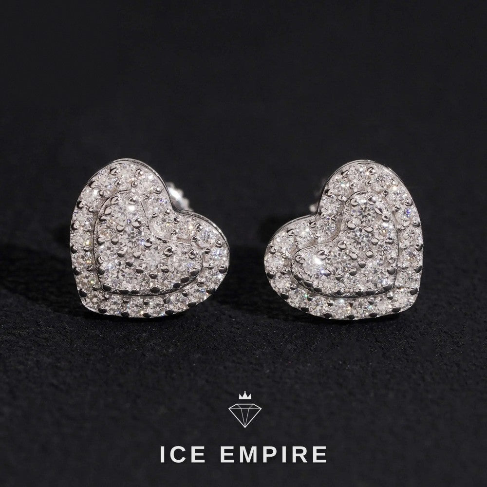 Iced Out Heart 14K Gold Moissanite Stud Earrings