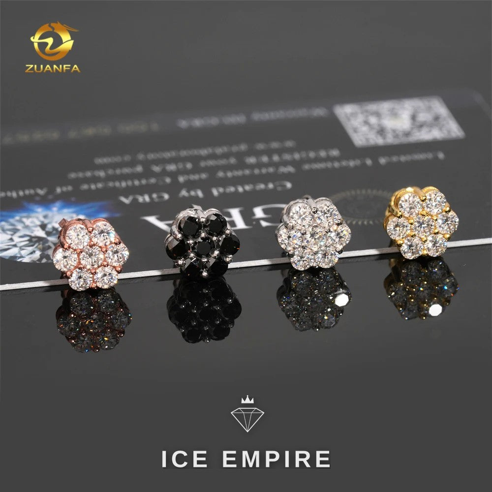 Iced Out Cluster Rose Gold Plated Moissanite Stud Earrings
