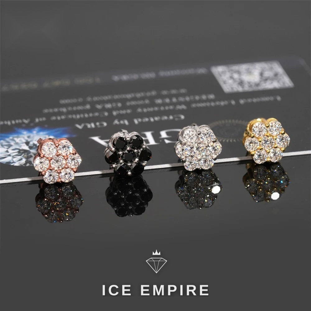 Iced Out Cluster Rose Gold Plated Moissanite Stud Earrings