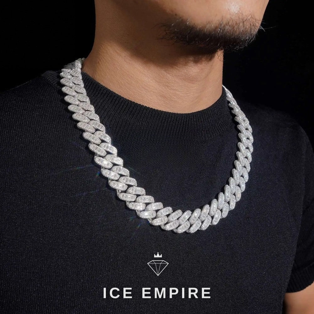Iced Out Baguette 925 Silver Moissanite Cuban Chain