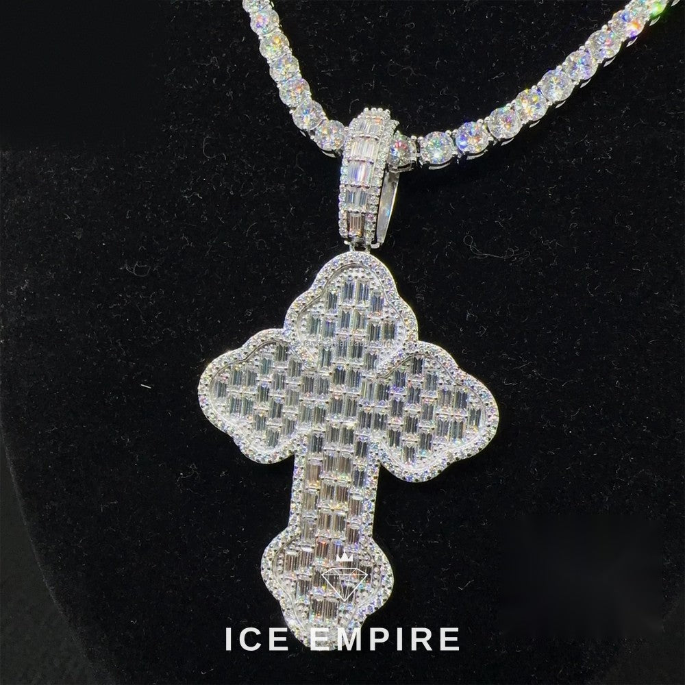 Iced Out Baguette 925 Silver Moissanite Pendant