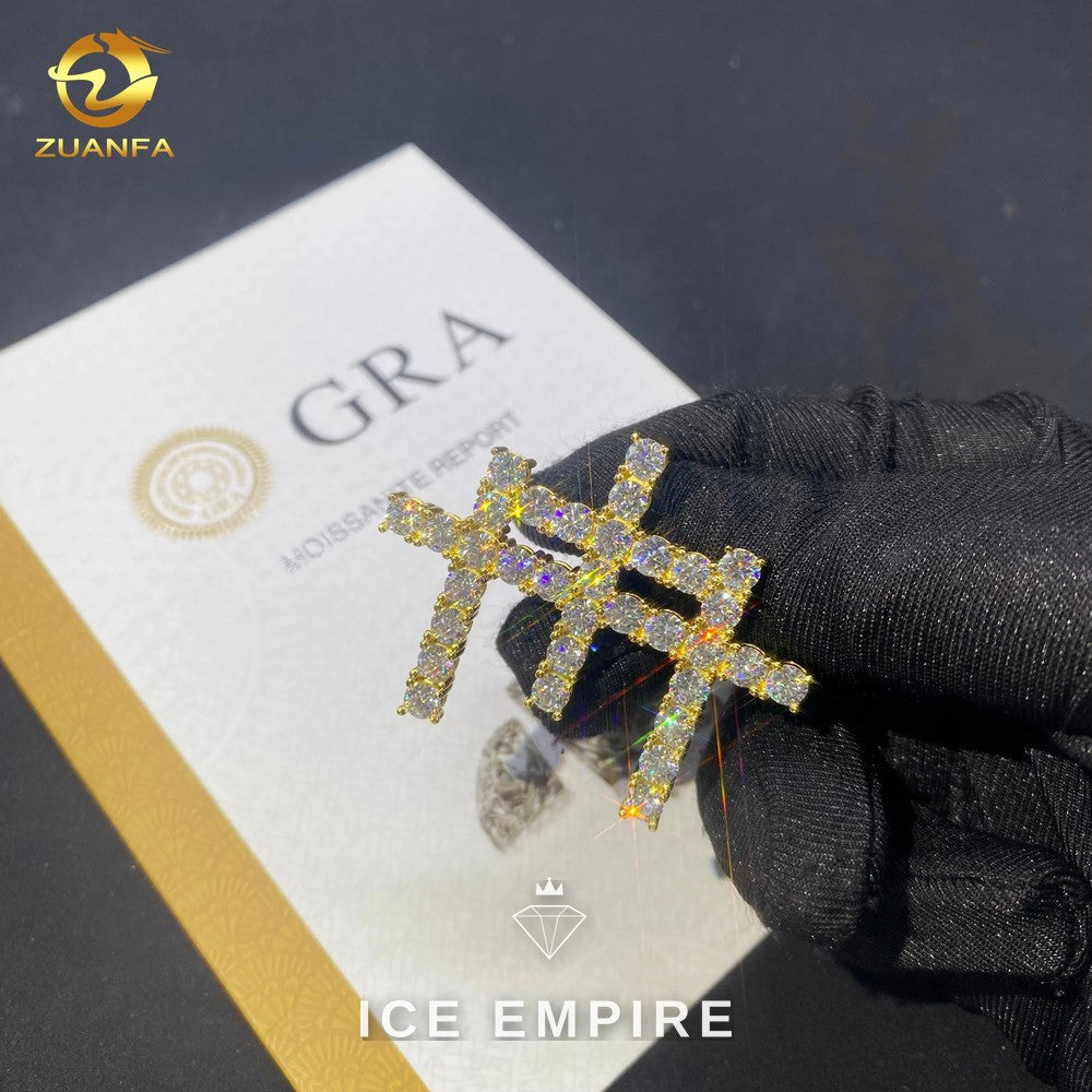 Iced Out Cross Rose Gold Plated Moissanite Pendant
