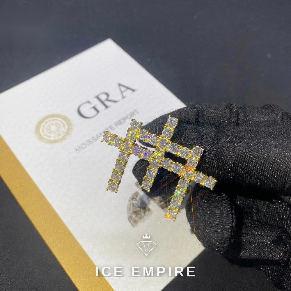 Iced Out Cross Rose Gold Plated Moissanite Pendant