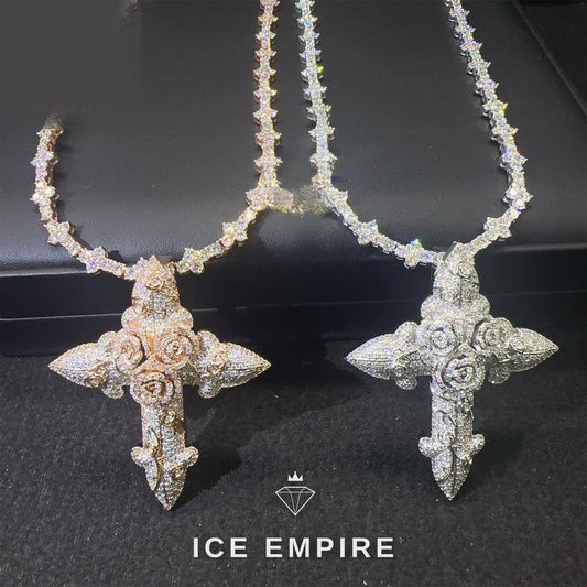 Iced Out Cross Rose Gold Moissanite Pendant
