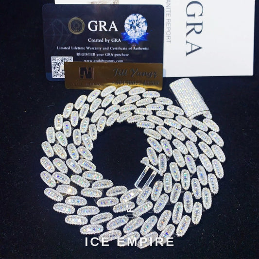 Iced Out Baguette 925 Silver Moissanite Cuban Chain