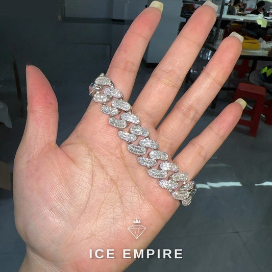 Iced Out Baguette Rose Gold Plated Moissanite Cuban Chain